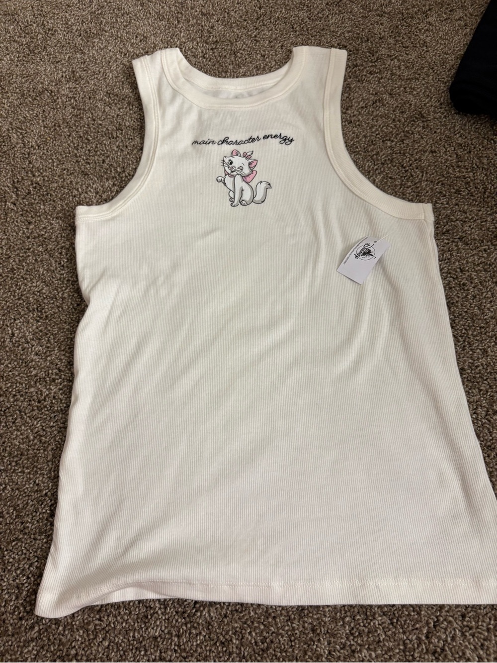 Disney Cream Tank Top with Kitten Graphic and Pink Accent